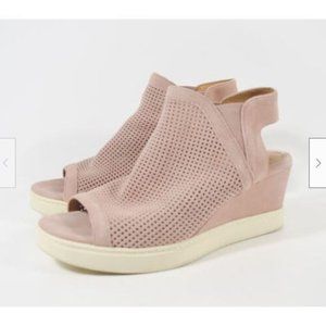 Sofft Basima Perforated Suede Pink Wedge Open Peep Toe Sneaker Sandals Sz 10M
